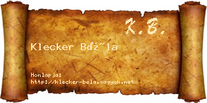 Klecker Béla névjegykártya